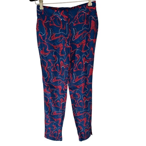Berenice Size 36 Pants Blue Red Geometric Adjustable Waits - Picture 3 of 8